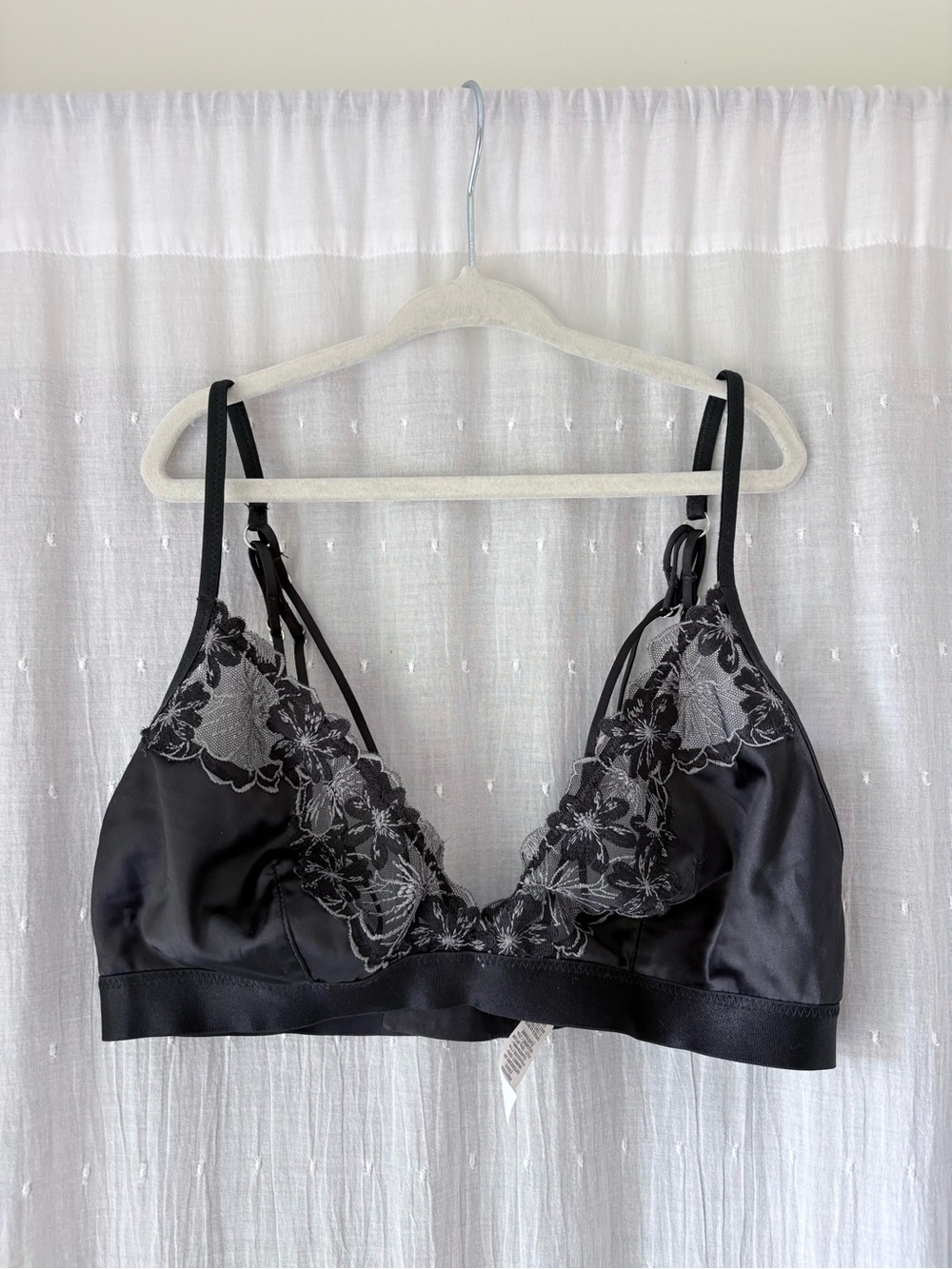 aerie Black Satin Bralette with Floral Lace